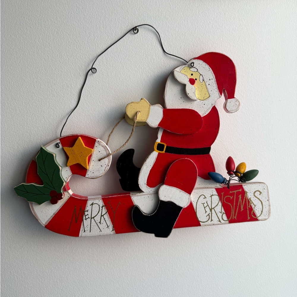 Door Hanging Santa Claus Vintage Christmas Decor Candy Cane